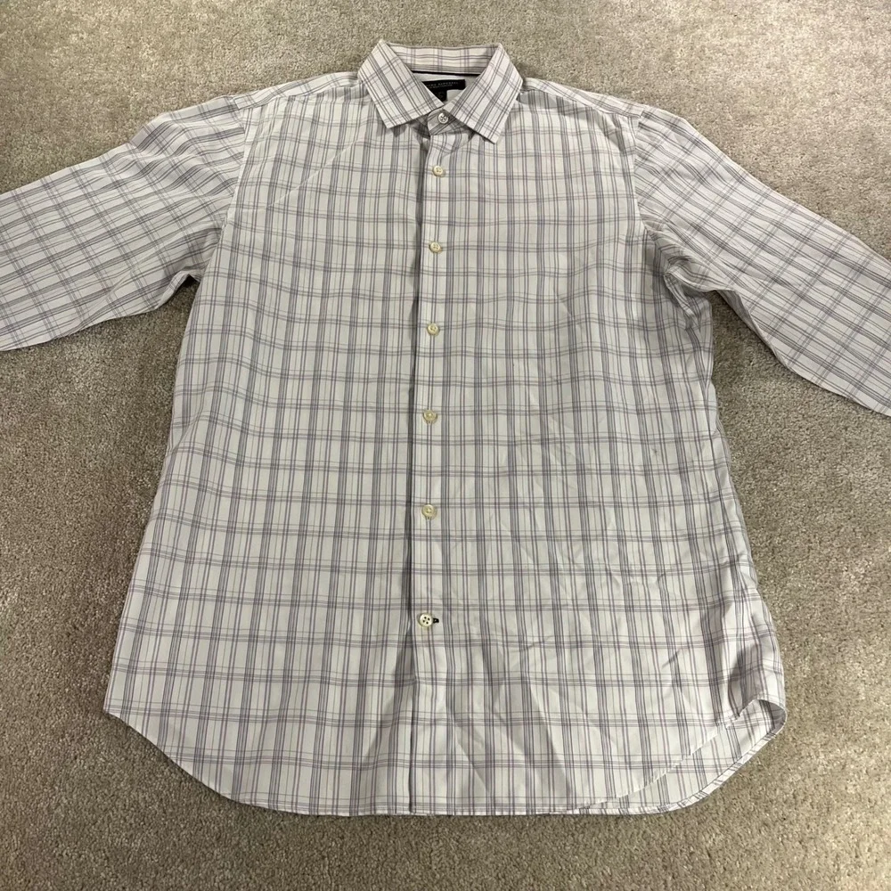 Banana Republic Button Up Shirt Mens Medium White Purple Plaid Slim Fit